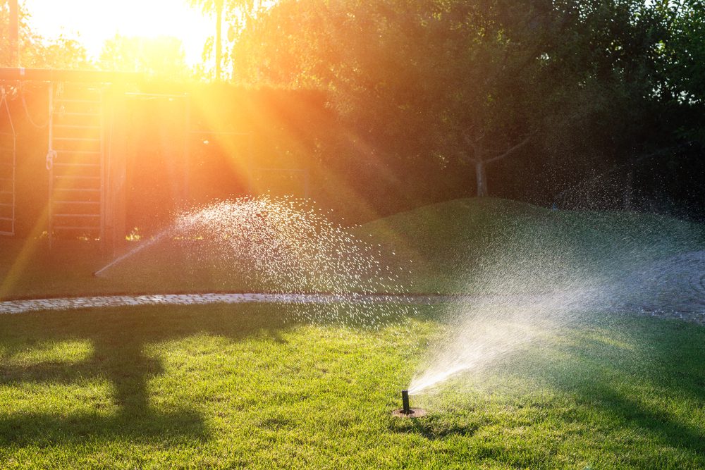 Landscape,Automatic,Garden,Watering,System,With,Different,Sprinklers,Installed,Under